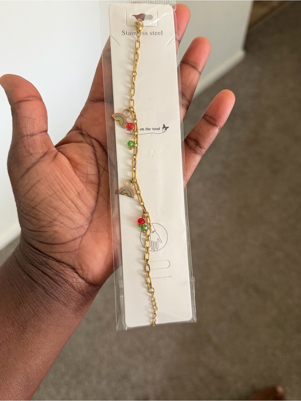 Gold Tone Rainbow & Flower Charm Bracelet - Women Jewelry